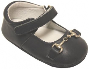 Girls Mocassin Leather w/ Chain-Black Lea